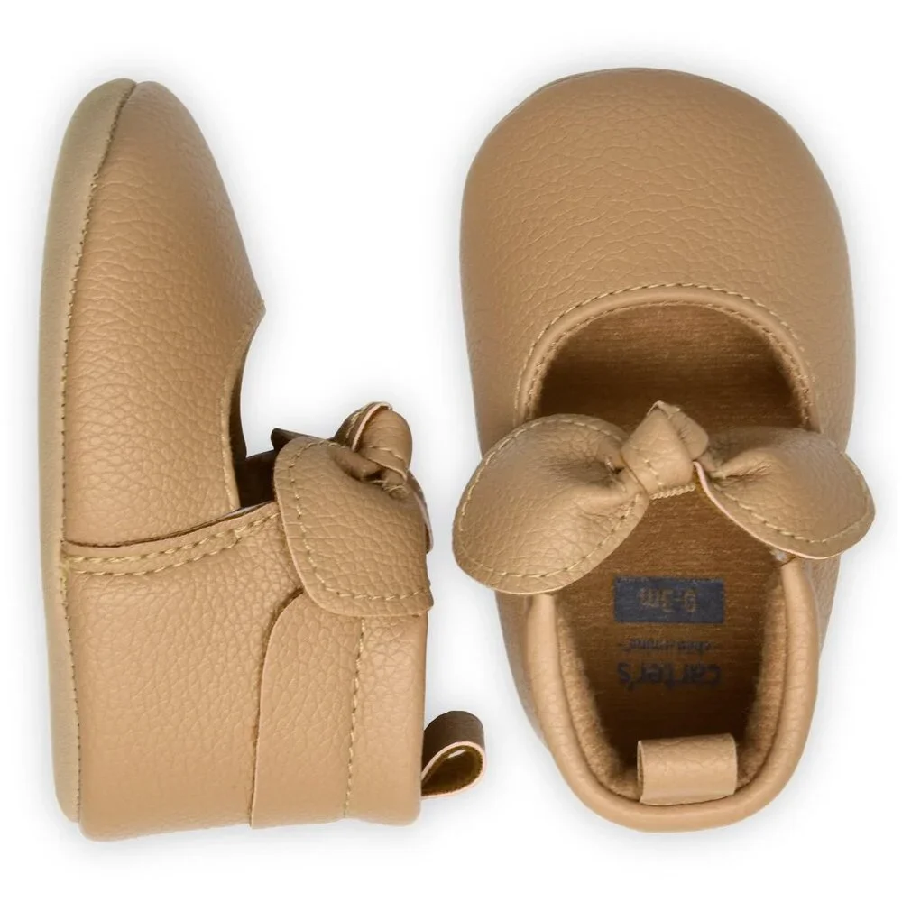 Carter's Child of Mine Bow Tan Moccasins Shoes BABY GIRL SIZE 0-3 MONTHS NEW